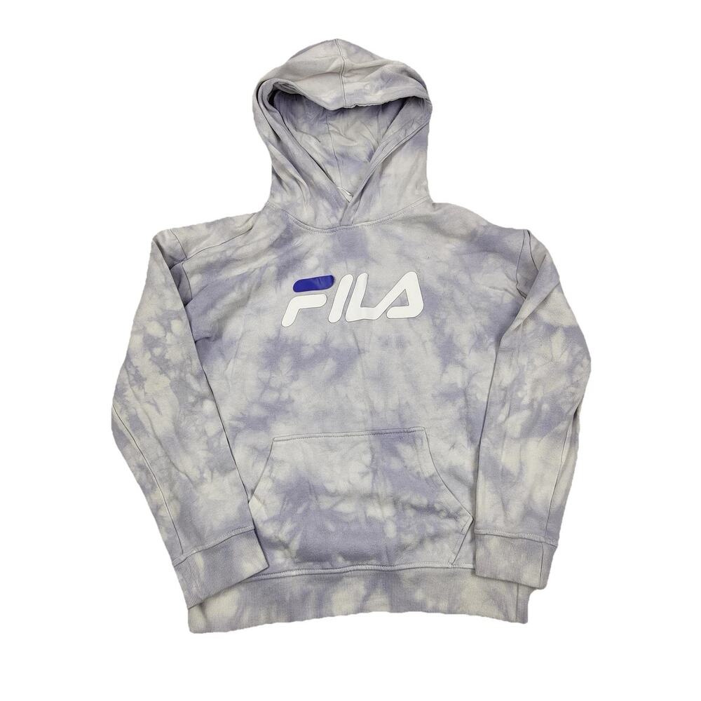 FILA Hoodie Kids Large 14/16 Purple Tie Dye Fleece Pullover Kangaroo Pocket